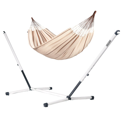 Nautico Cool Grey Organic Nougat - Organic Cotton Kingsize Hammock with Powder Coated Steel Stand