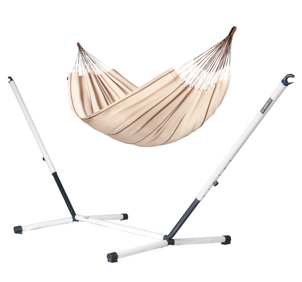 Nautico Cool Grey Organic Nougat - Organic Cotton Double Hammock with Powder Coated Steel Stand LA SIESTA