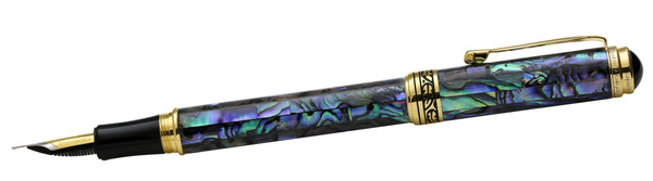 Maestro® Paua Abalone Sea Shell Fountain Pen (Medium Nib) and Rollerball Pen Set - 18K Gold Plated