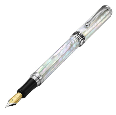 Xezo Maestro® White Mother of Pearl Fountain Pen (Fine Nib) - Chrome Plated