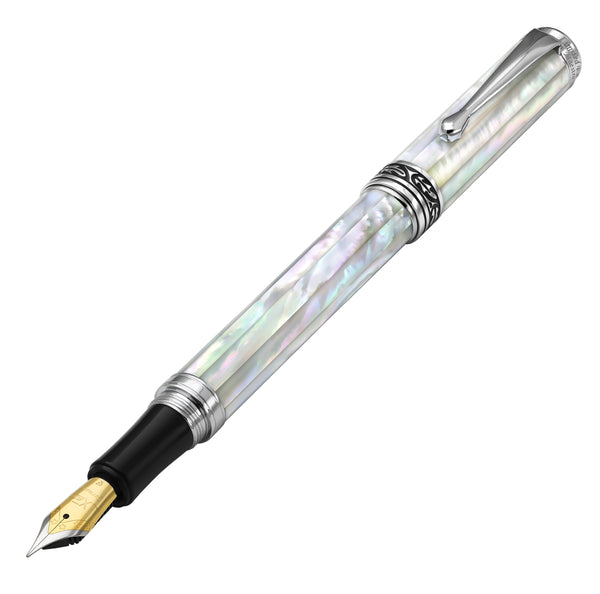 Xezo Maestro® White Mother of Pearl Fountain Pen (Fine Nib) - Chrome Plated