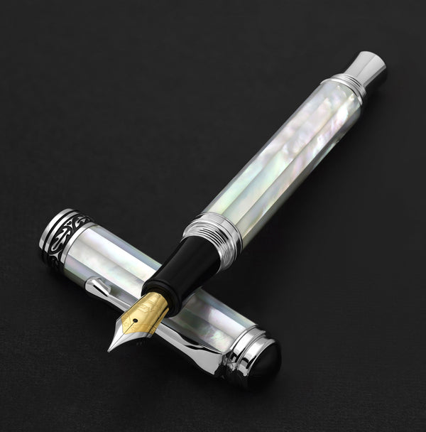 Xezo Maestro® White Mother of Pearl Fountain Pen (Fine Nib) - Chrome Plated