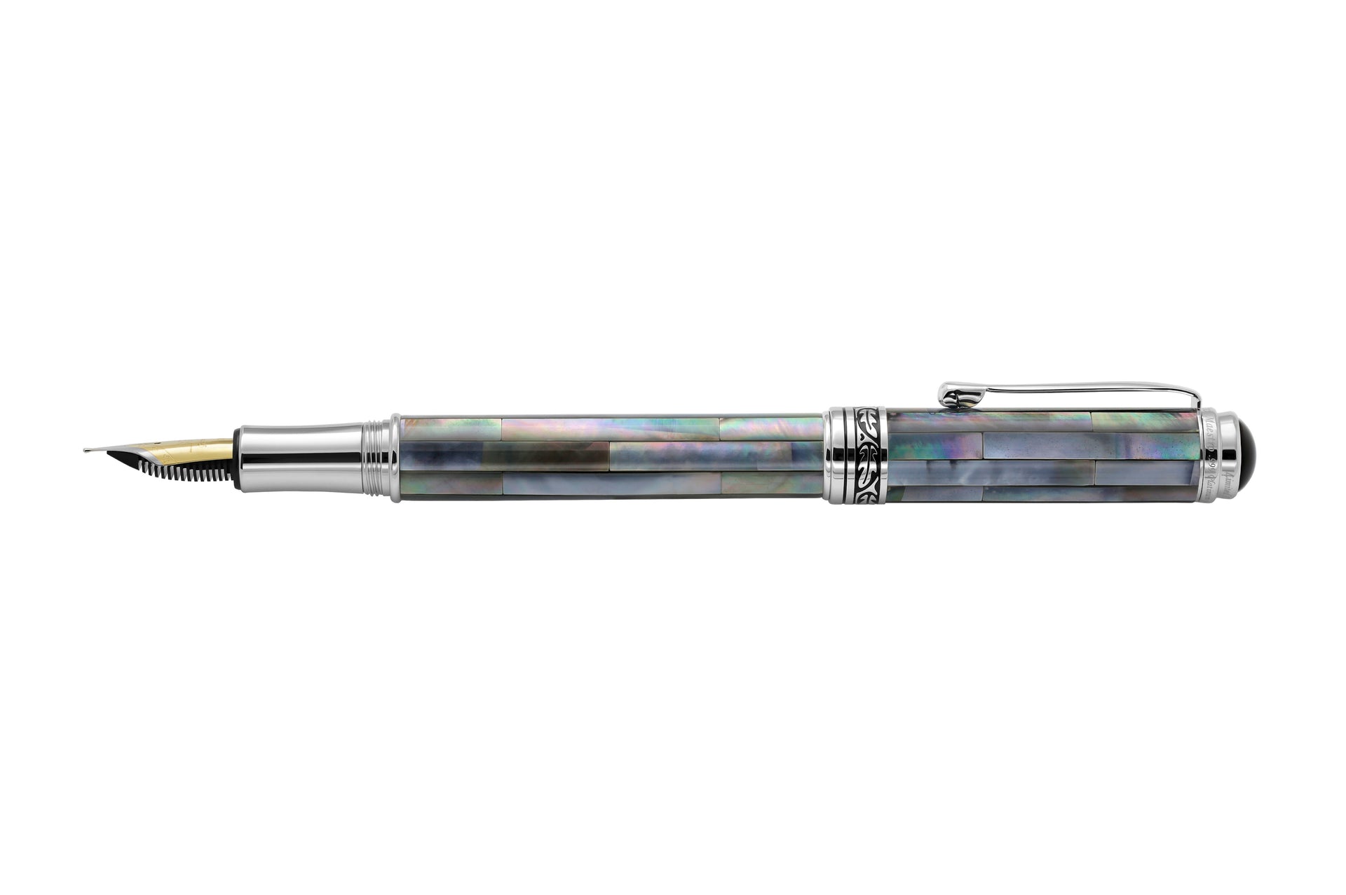 Maestro® Black Mother of Pearl Fountain Pen (Medium Nib) and Ballpoint Pen Set - Platinum Plated