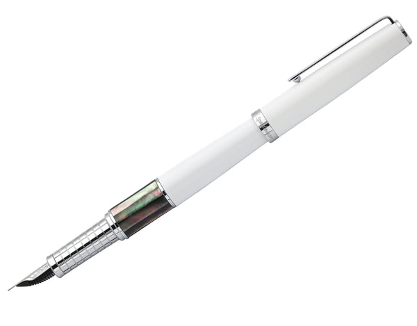 Xezo Speedmaster® White Brass Fountain Pen (Extra Fine Nib) - With Tahitian Black Mother of Pearl
