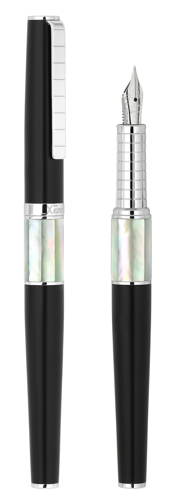 Xezo Speedmaster® Black Brass Fountain Pen (Medium Nib) - With White Mother of Pearl