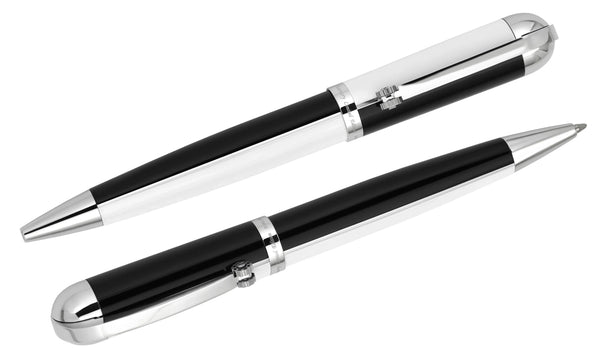 Visionary® Brass & Aluminum Enameled Ballpoint Pen - Black / White - Gifts for You 'n Me