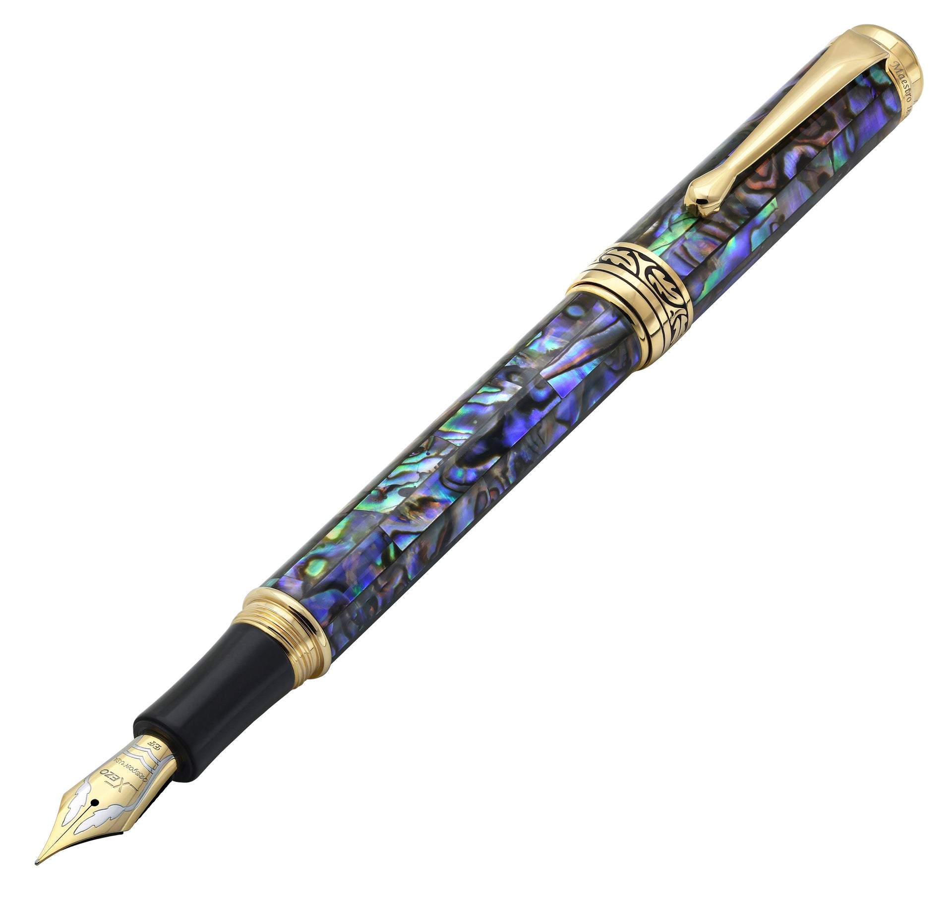 Xezo Maestro® Paua Abalone Sea Shell Fountain Pen (Extra Fine Nib) - 18K Gold Plated