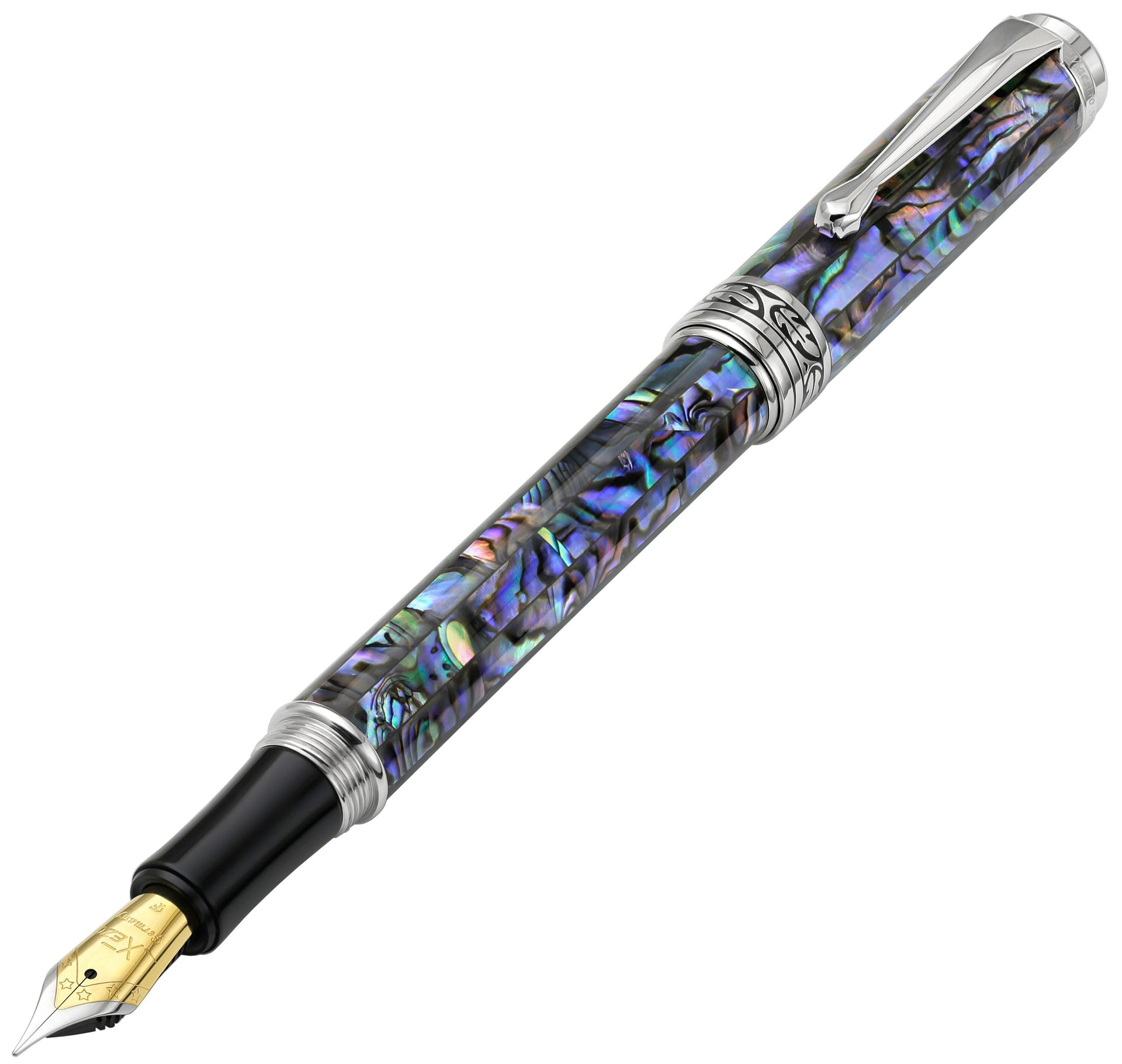 Maestro® Paua Abalone Sea Shell Fountain Pen (Fine Nib) - Platinum Plated