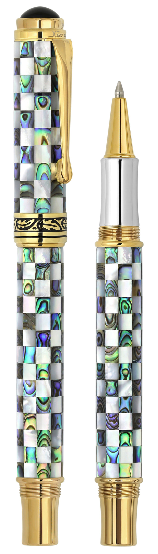 Xezo Maestro® Jubilee Classic of The Ocean Rollerball Pen - Paua Abalone & Oceanic White Mother of Pearl, 18K Gold Plated