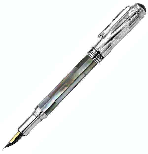 Maestro® Black Mother of Pearl Fountain Pen (Medium Nib) - Chrome Plated - Gifts for You 'n Me