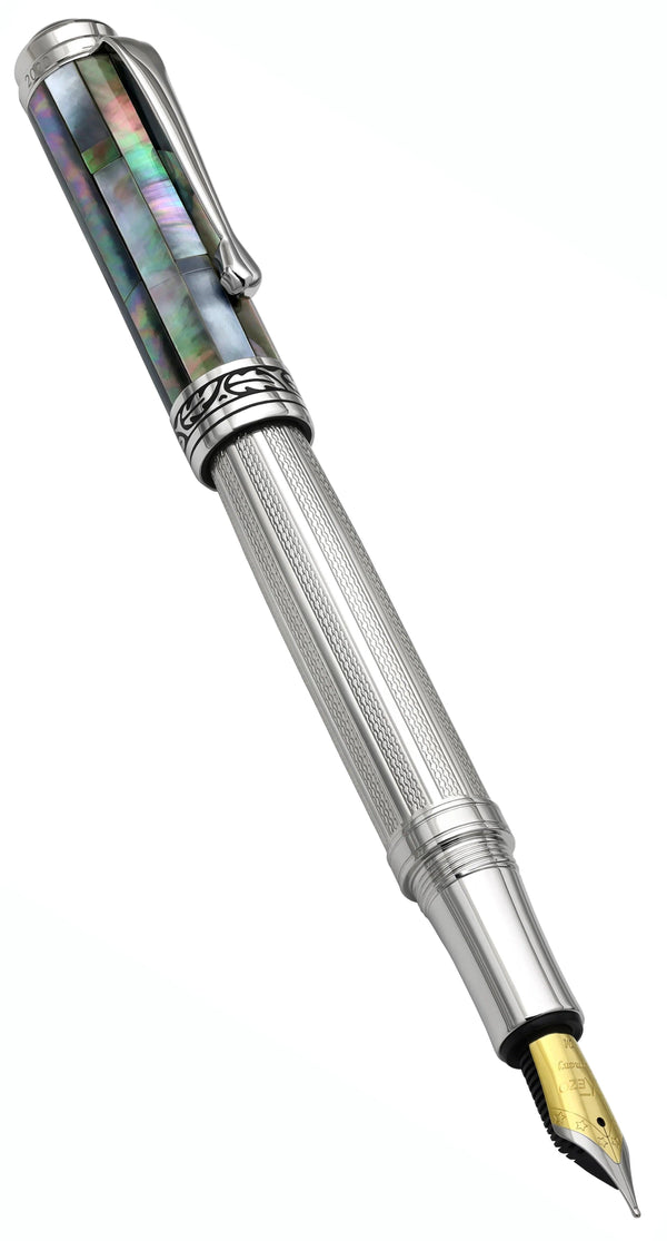 Maestro® 925 Sterling Silver Fountain Pen (Medium Nib) - Black Mother of Pearl Cap - Gifts for You 'n Me