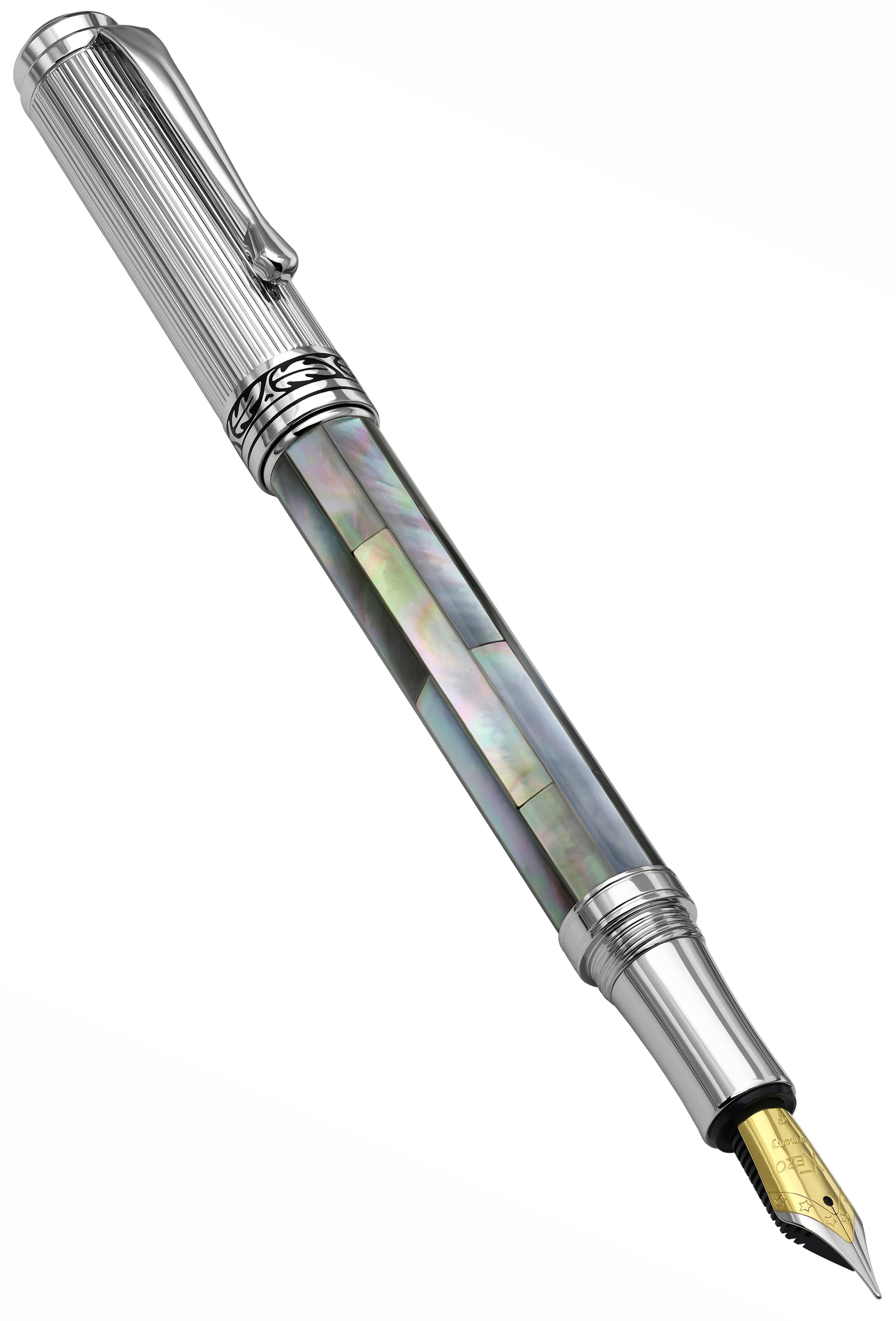 Maestro® Black Mother of Pearl Fountain Pen (Fine Nib) - Chrome Plated
