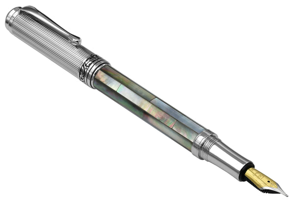 Maestro® Black Mother of Pearl Fountain Pen (Medium Nib) - Chrome Plated - Gifts for You 'n Me