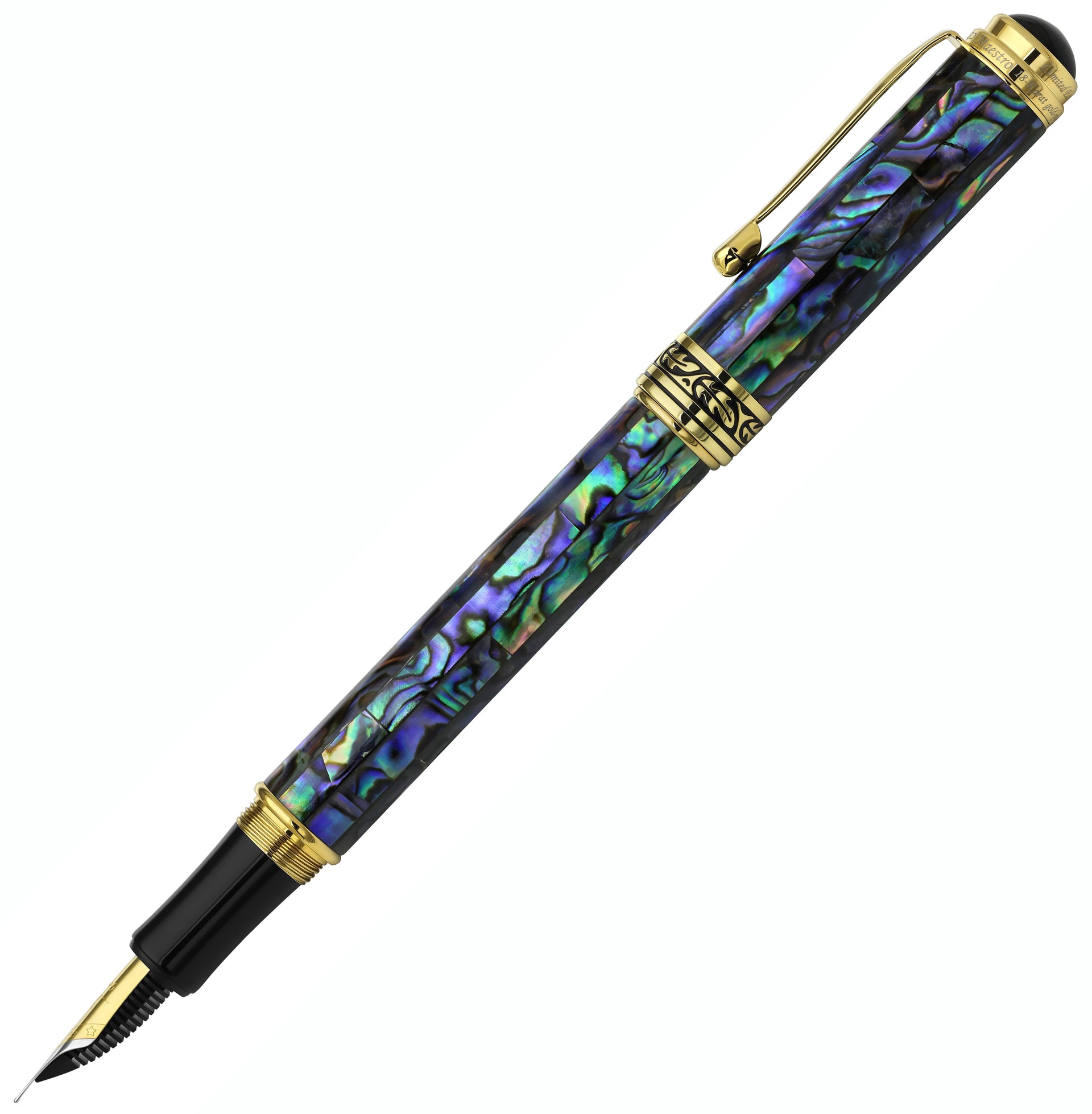 Xezo Maestro® Paua Abalone Sea Shell Fountain Pen (Fine Nib) - 18K Gold Plated