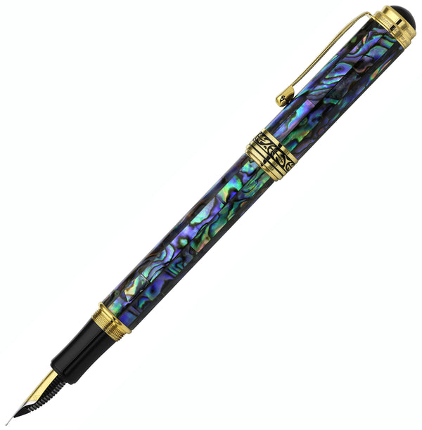 Xezo Maestro® Paua Abalone Sea Shell Fountain Pen (Fine Nib) - 18K Gold Plated