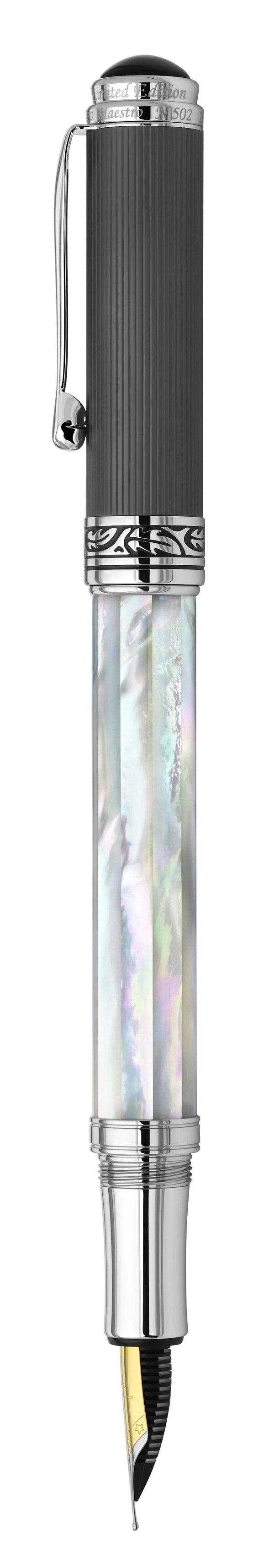 Maestro® Oceanic White Mother of Pearl Fountain Pen (Medium Nib) - DLC (Diamond-Like Coating) PVD Cap - Gifts for You 'n Me