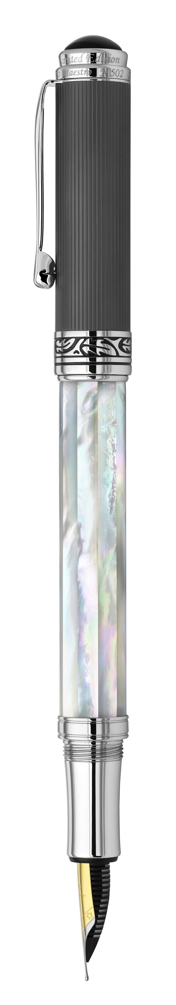 Maestro® Oceanic White Mother of Pearl Fountain Pen (Medium Nib) - DLC (Diamond-Like Coating) PVD Cap