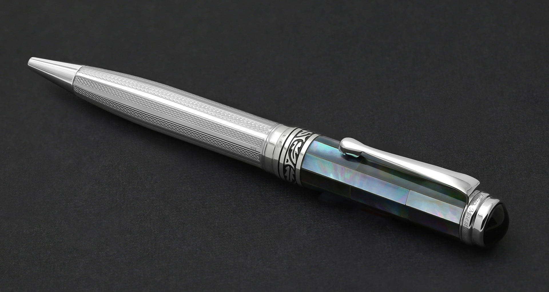 Xezo Maestro® 925 Sterling Silver Ballpoint Pen - Black Mother of Pearl Cap