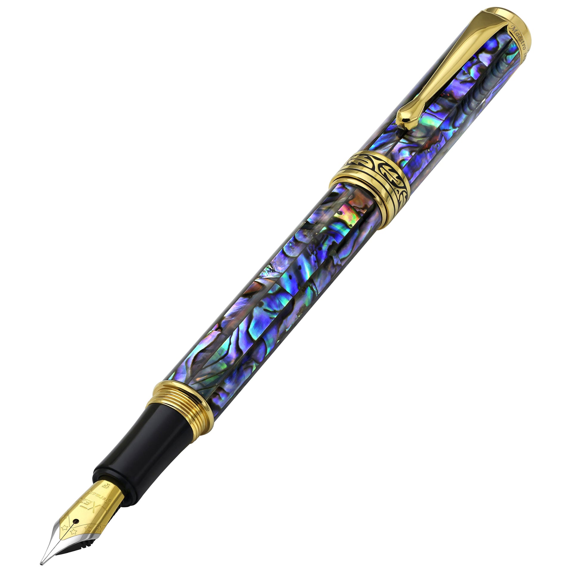 Xezo Maestro® Paua Abalone Sea Shell Fountain Pen (Fine Nib) - 18K Gold Plated