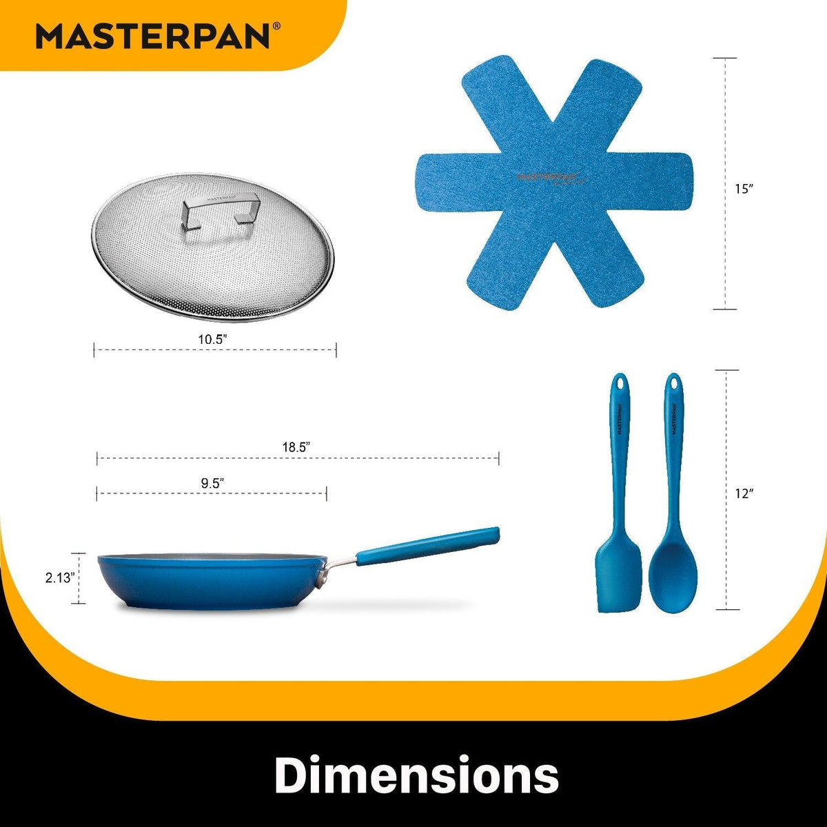 MASTERPAN Ceramic Nonstick Stovetop Oven Frypan & Skillet & Stainless Steel Lid Set, Azure Color 9.5