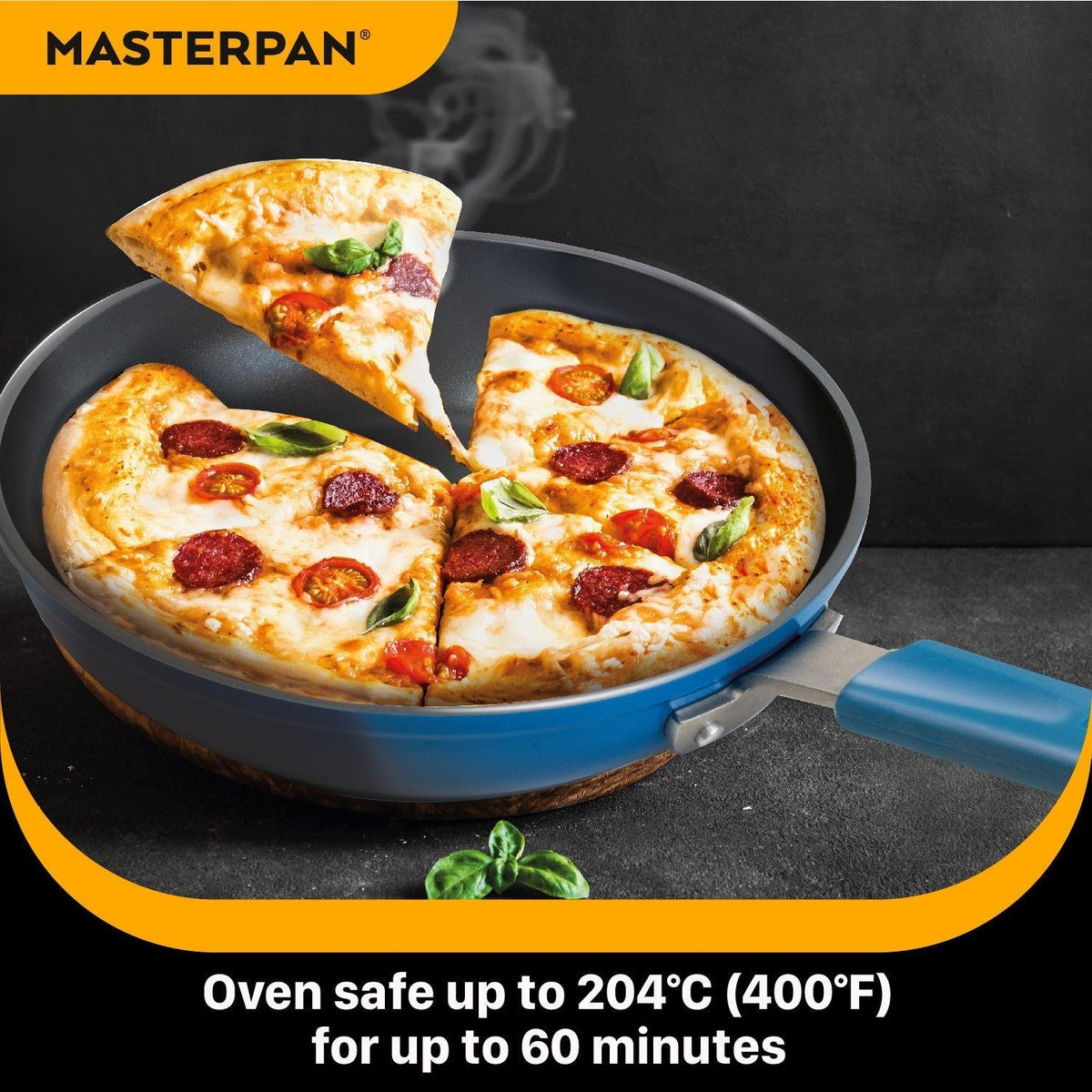 MASTERPAN Ceramic Nonstick Stovetop Oven Frypan & Skillet & Stainless Steel Lid Set, Azure Color 9.5