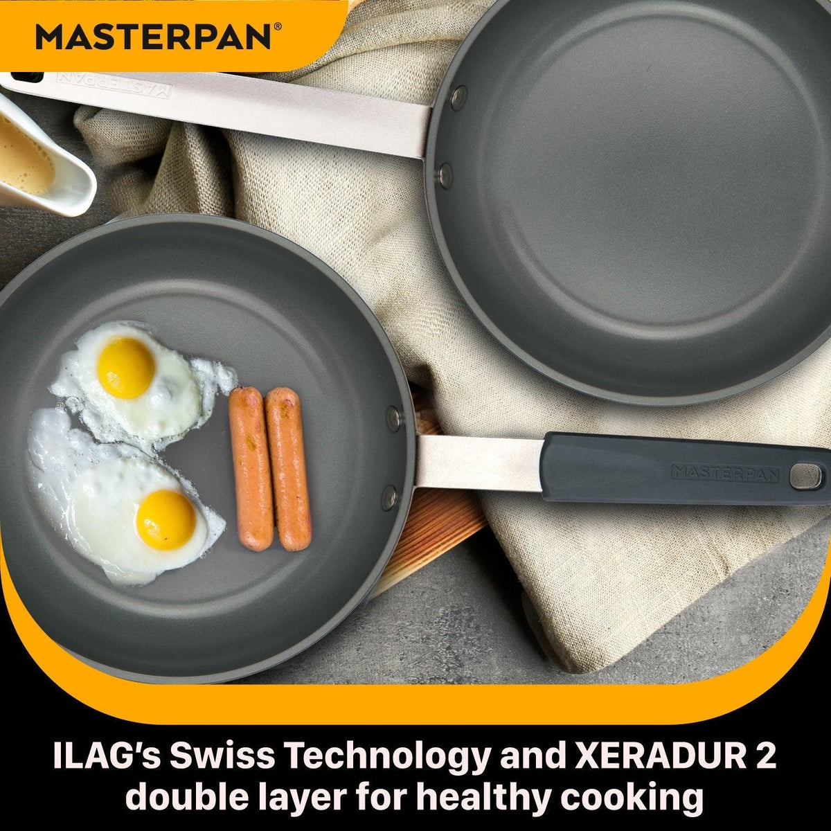 MASTERPAN Ceramic Nonstick Stovetop Oven Frypan & Skillet with Stainless Steel Lid & Utensils, Grey 9.5