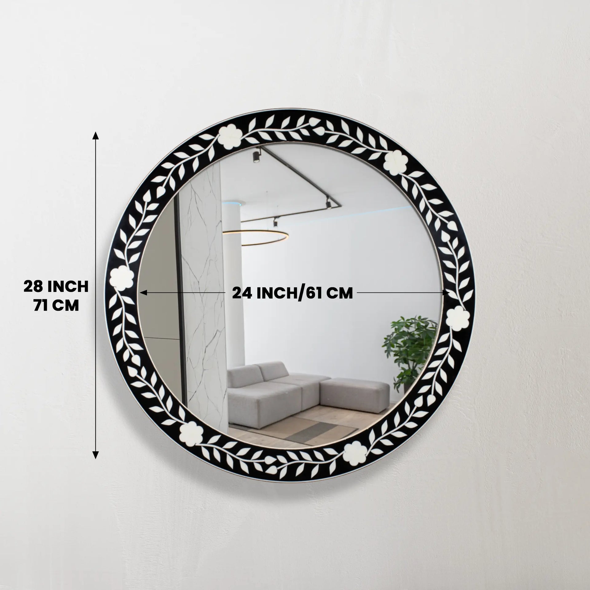 Bone Inlay Chaucer-Queen Round Wall Mirror, 28