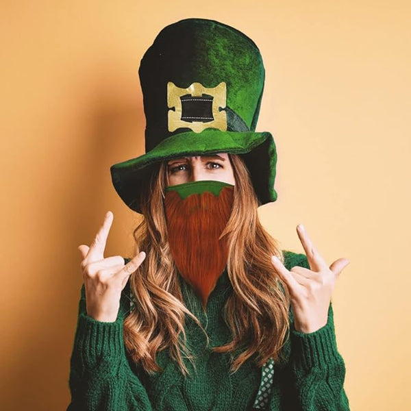 (2 Pack) Funny Bearded Leprechaun St Patricks Day Face Masks for Adults