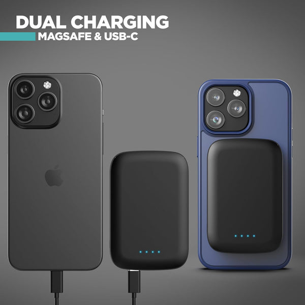 5000mAh Ultra-Slim Magnetic Power Bank for iPhone, Compatible with MagSafe - Fast Charging Wireless Portable Charger, USB C Input Battery Pack (for iPhone 13, 14, 15 Pro Max) Black