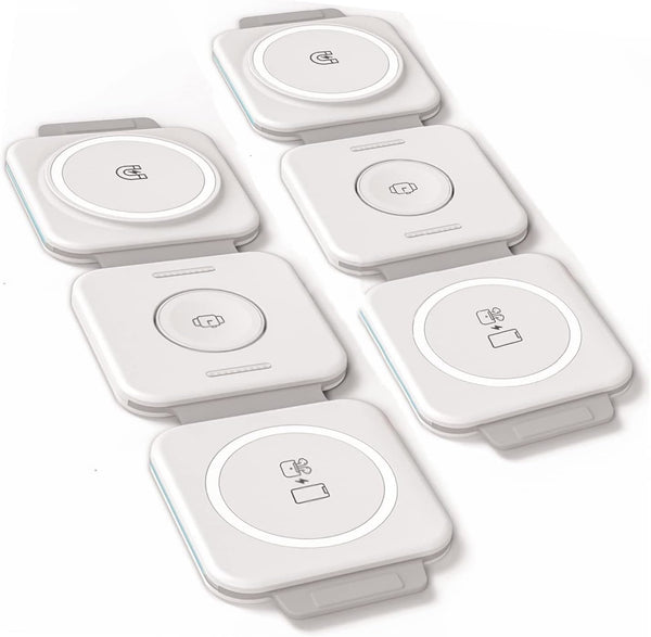 (2 Pack Set) Travel 3 in 1 Charging Station for Multiple Devices Apple Compatible Folding Magnetic Charger for AirPods, Apple Watch and iPhone (Compatible with MagSafe)