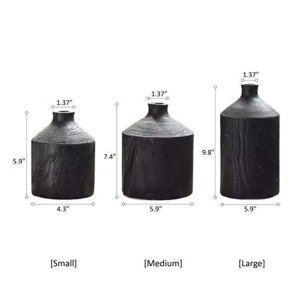 Black Wooden Vase Narrow Neck Decorative Bottle