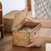 Rectangular Natural Straw Storage Basket with Lid