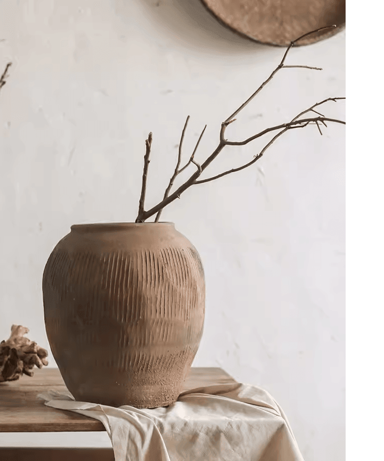 Round Earthenware Brown Pot