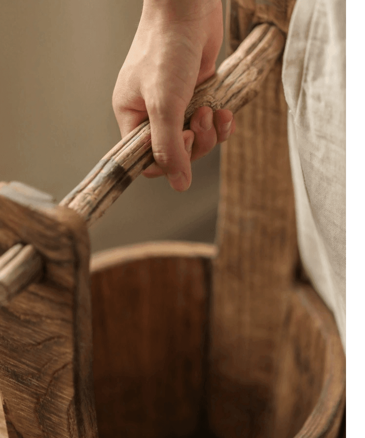 Old-fashioned Wooden Round Bucket