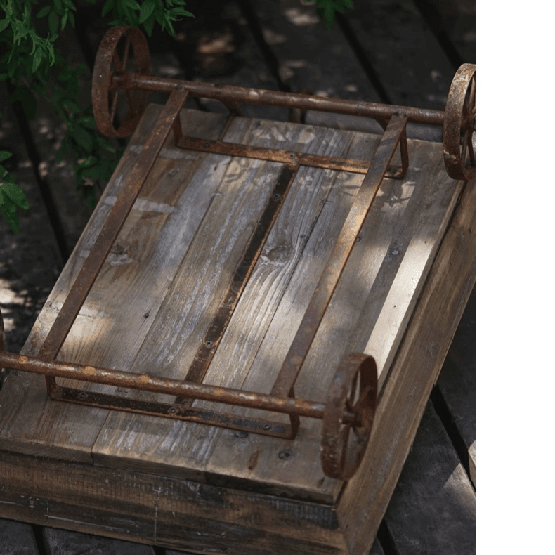 Small Decorative Wooden Wagon Flower Cart