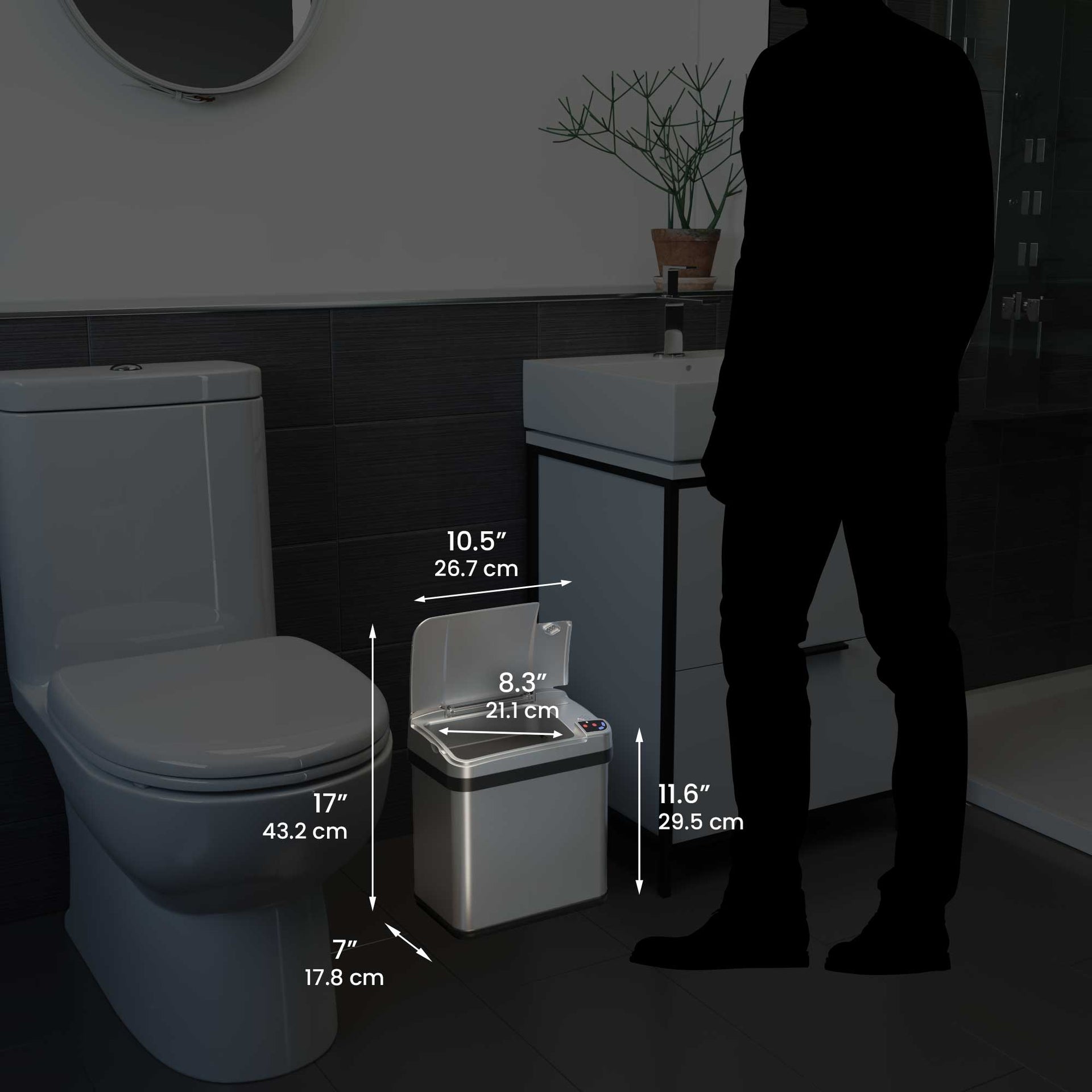 2.5 Gallon / 9.5 Liter Sensor Bathroom Trash Can