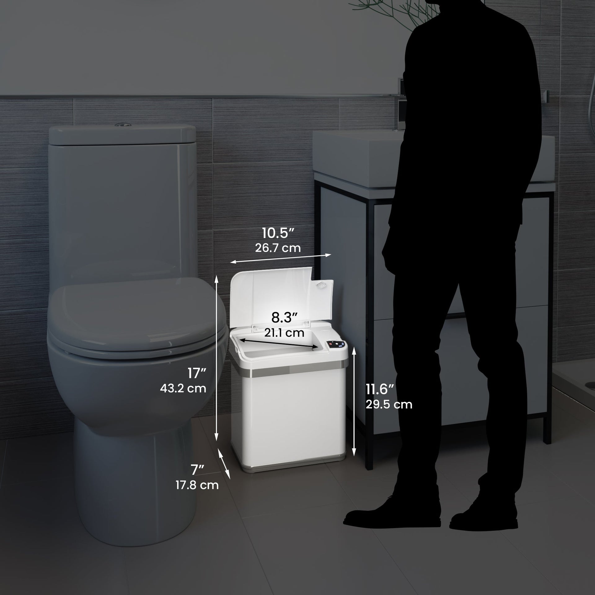 2.5 Gallon / 9.5 Liter White Sensor Bathroom Trash Can