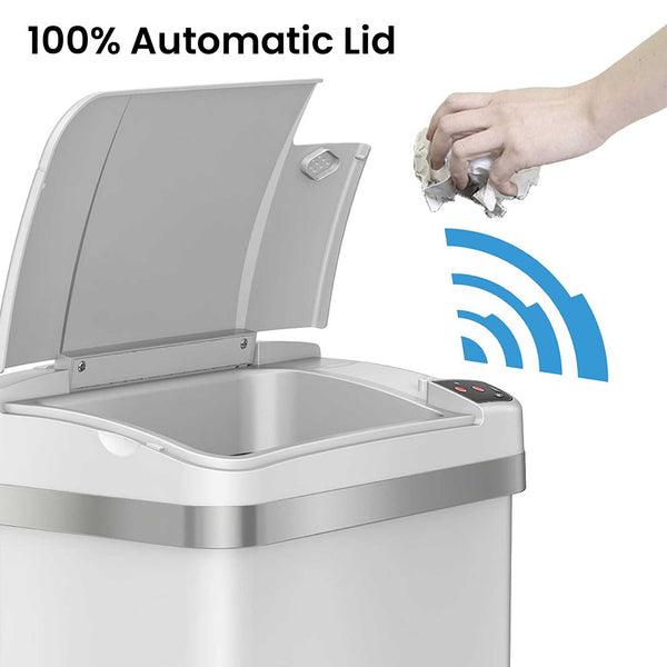 2.5 Gallon / 10 Liter Self-Contained Electric-Motor Sensor Trash Can with AbsorbX (White)