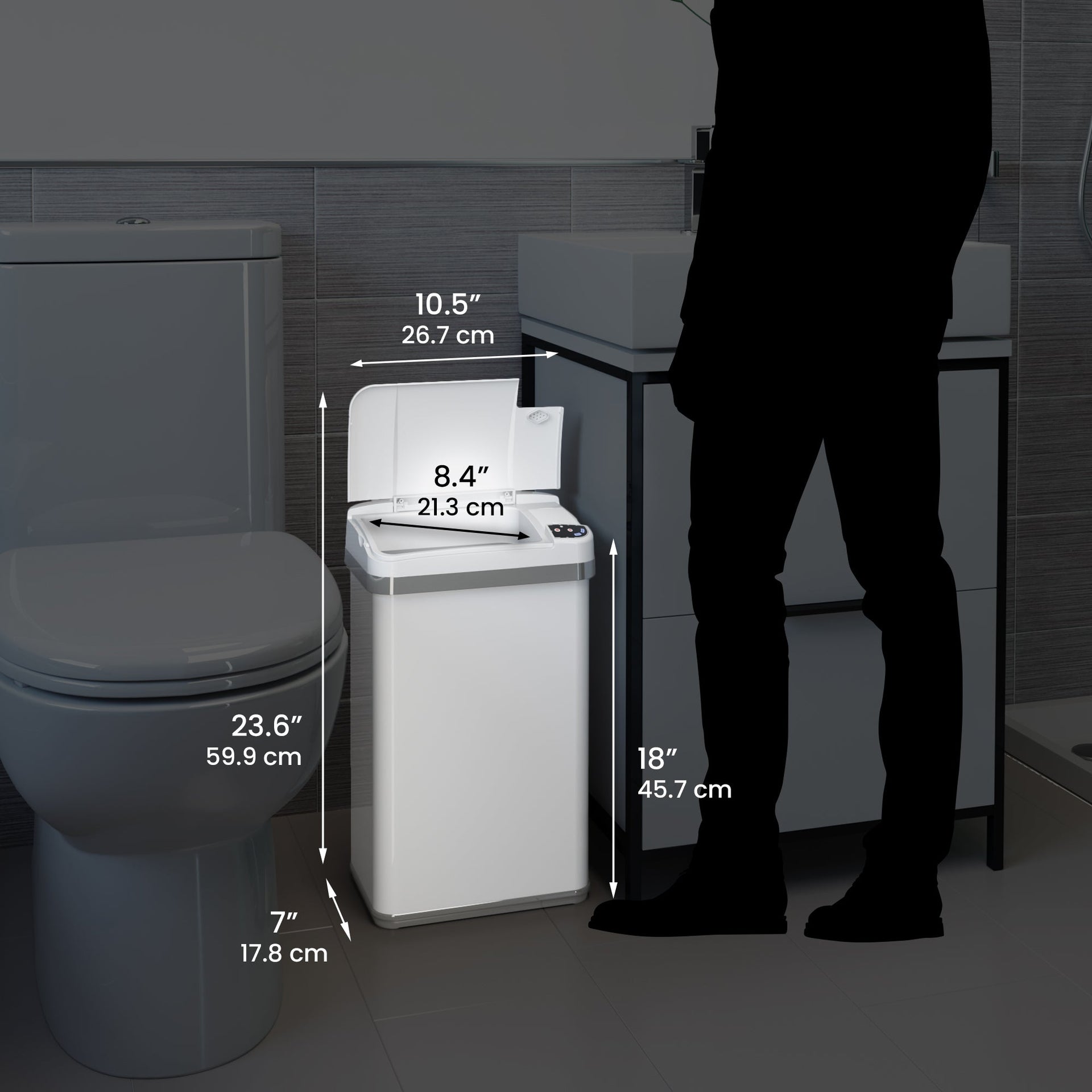 4 Gallon / 15 Liter White Sensor Bathroom Trash Can
