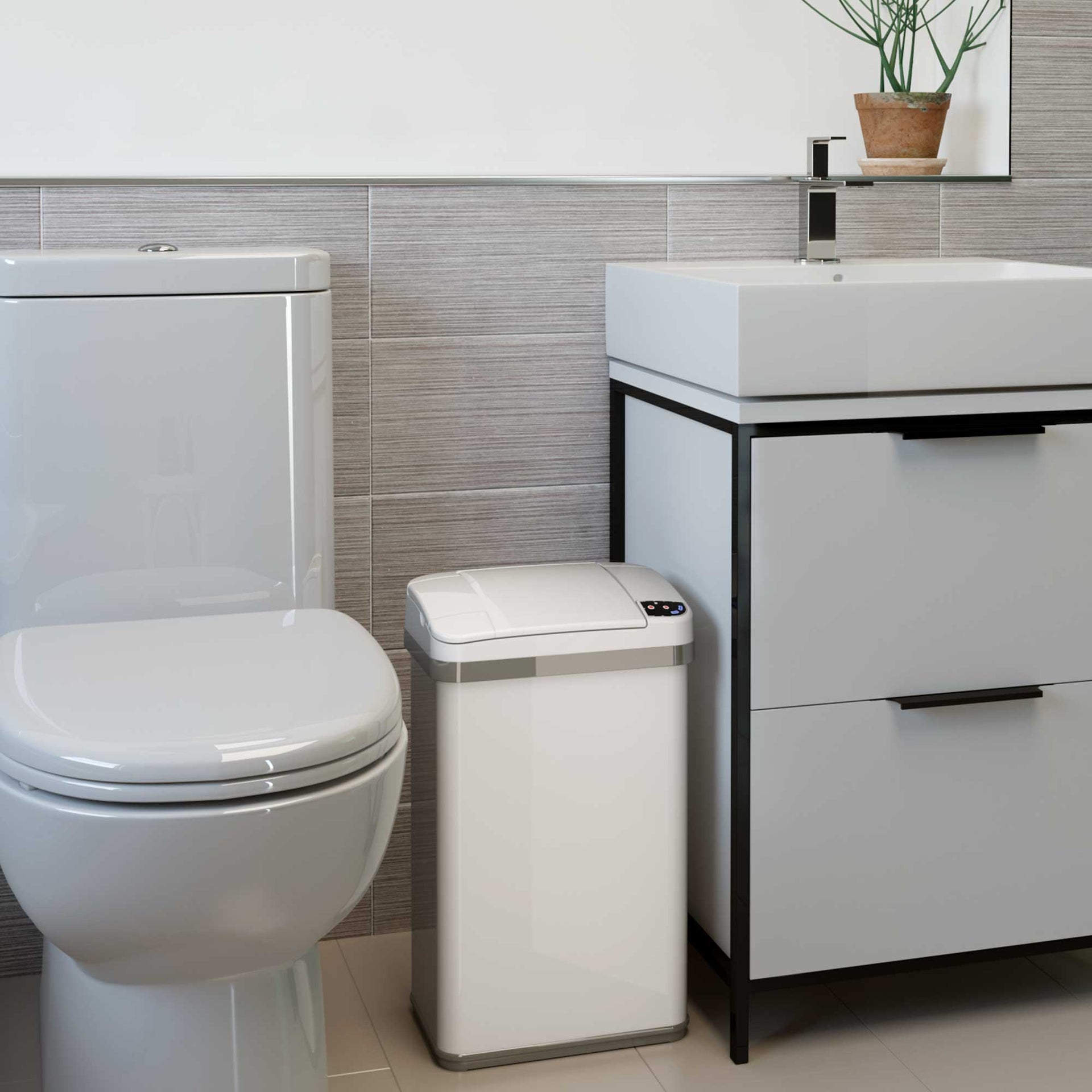 4 Gallon / 15 Liter White Sensor Bathroom Trash Can