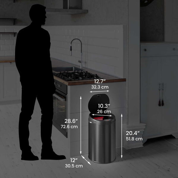 8 Gallon / 30 Liter Round Self-Contained Electric-Motor Sensor Trash Can with AbsorbX (Black)