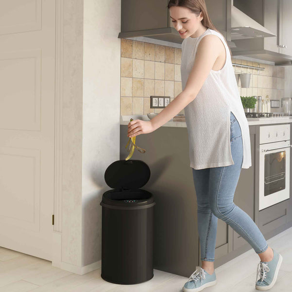 8 Gallon / 30 Liter Round Self-Contained Electric-Motor Sensor Trash Can with AbsorbX (Black)