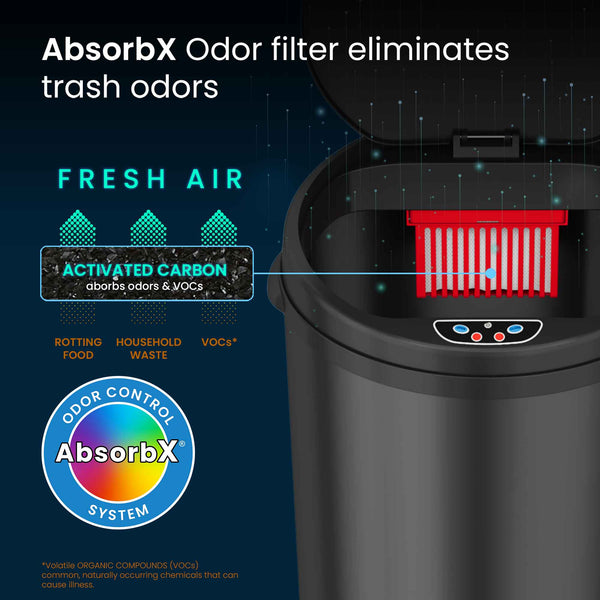 8 Gallon / 30 Liter Round Self-Contained Electric-Motor Sensor Trash Can with AbsorbX (Black)