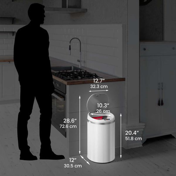 8 Gallon / 30 Liter Round Self-Contained Electric-Motor Sensor Trash Can with AbsorbX (White)