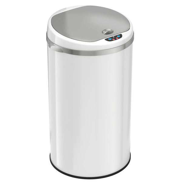 8 Gallon / 30 Liter Round Self-Contained Electric-Motor Sensor Trash Can with AbsorbX (White)