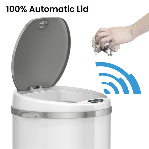 8 Gallon / 30 Liter Round Self-Contained Electric-Motor Sensor Trash Can with AbsorbX (White)