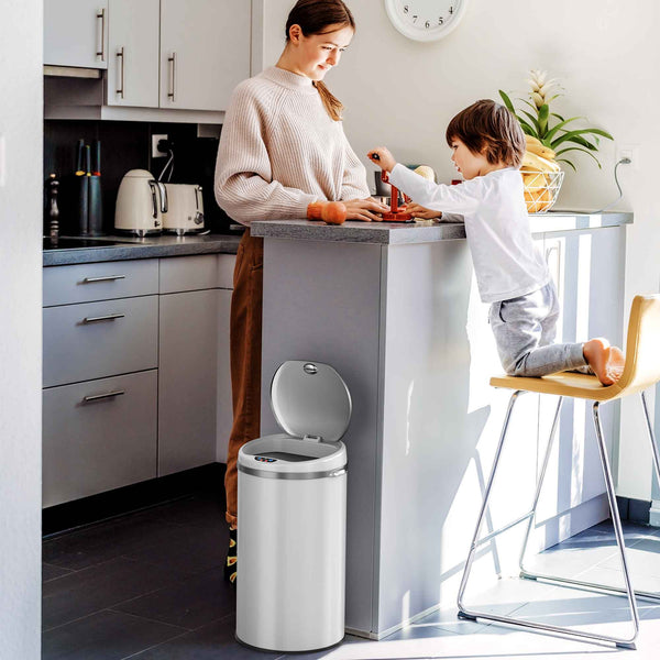 8 Gallon / 30 Liter Round Self-Contained Electric-Motor Sensor Trash Can with AbsorbX (White)