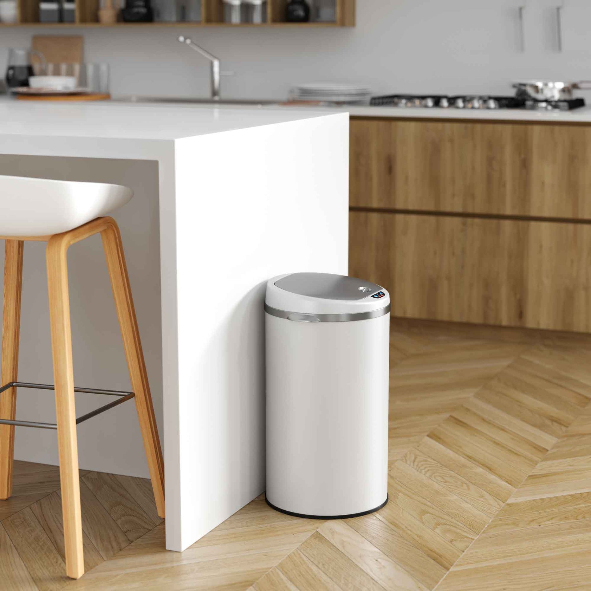 8 Gallon Ivory White Sensor Trash Can