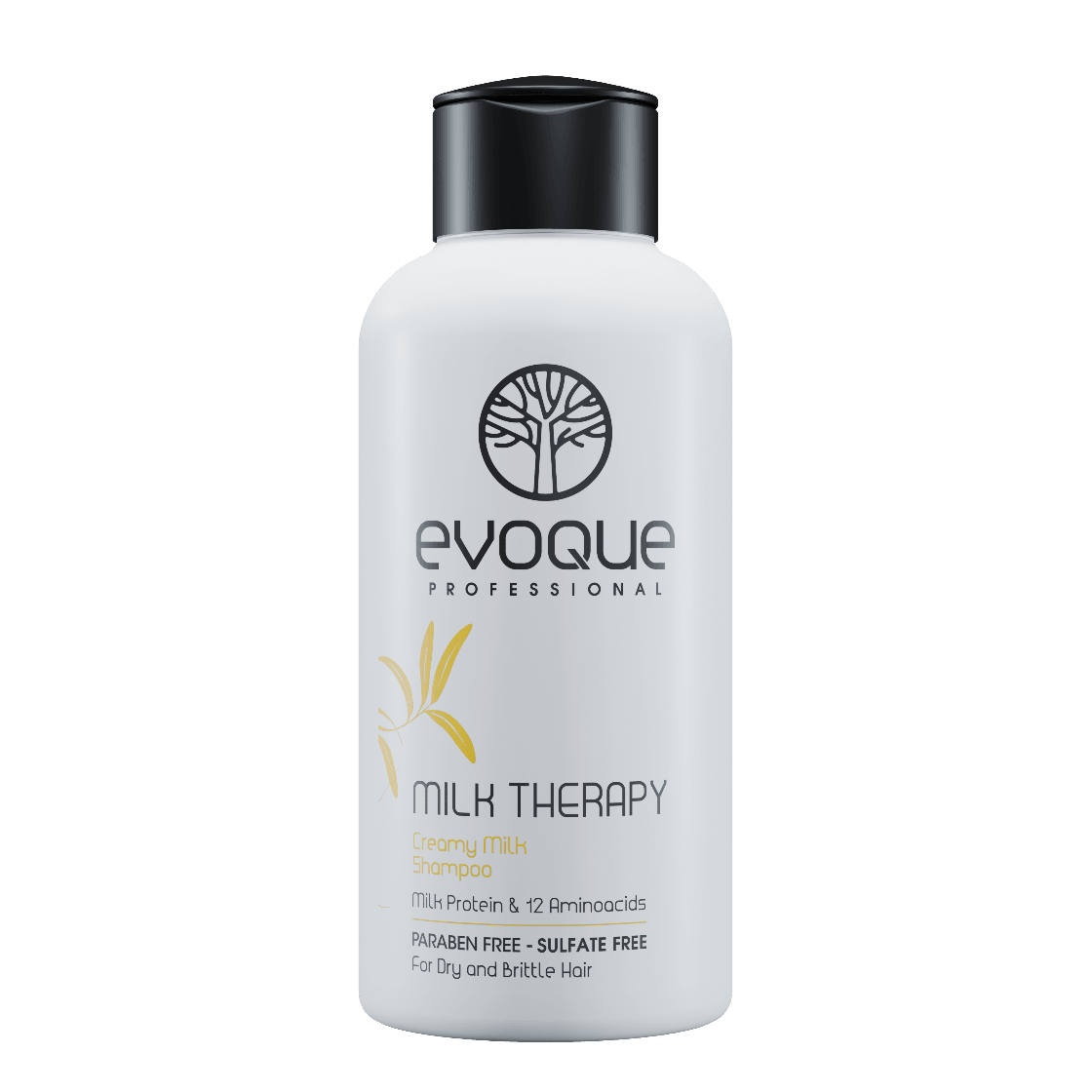 Evoque Milk Therapy shampoo bottle on a white background