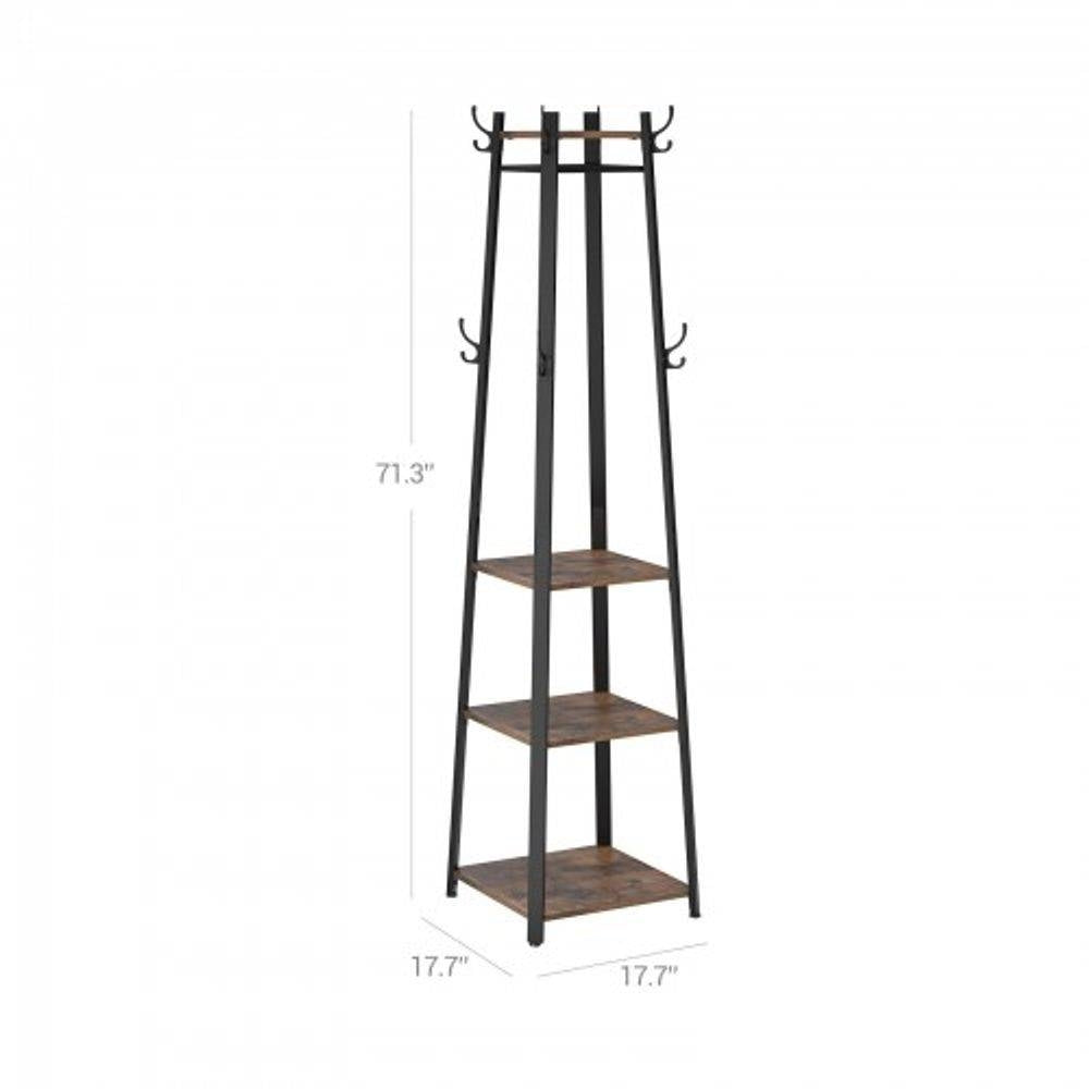 Modern Industrial Metal Frame Wood Shelf Coat Rack with 3-Shelves